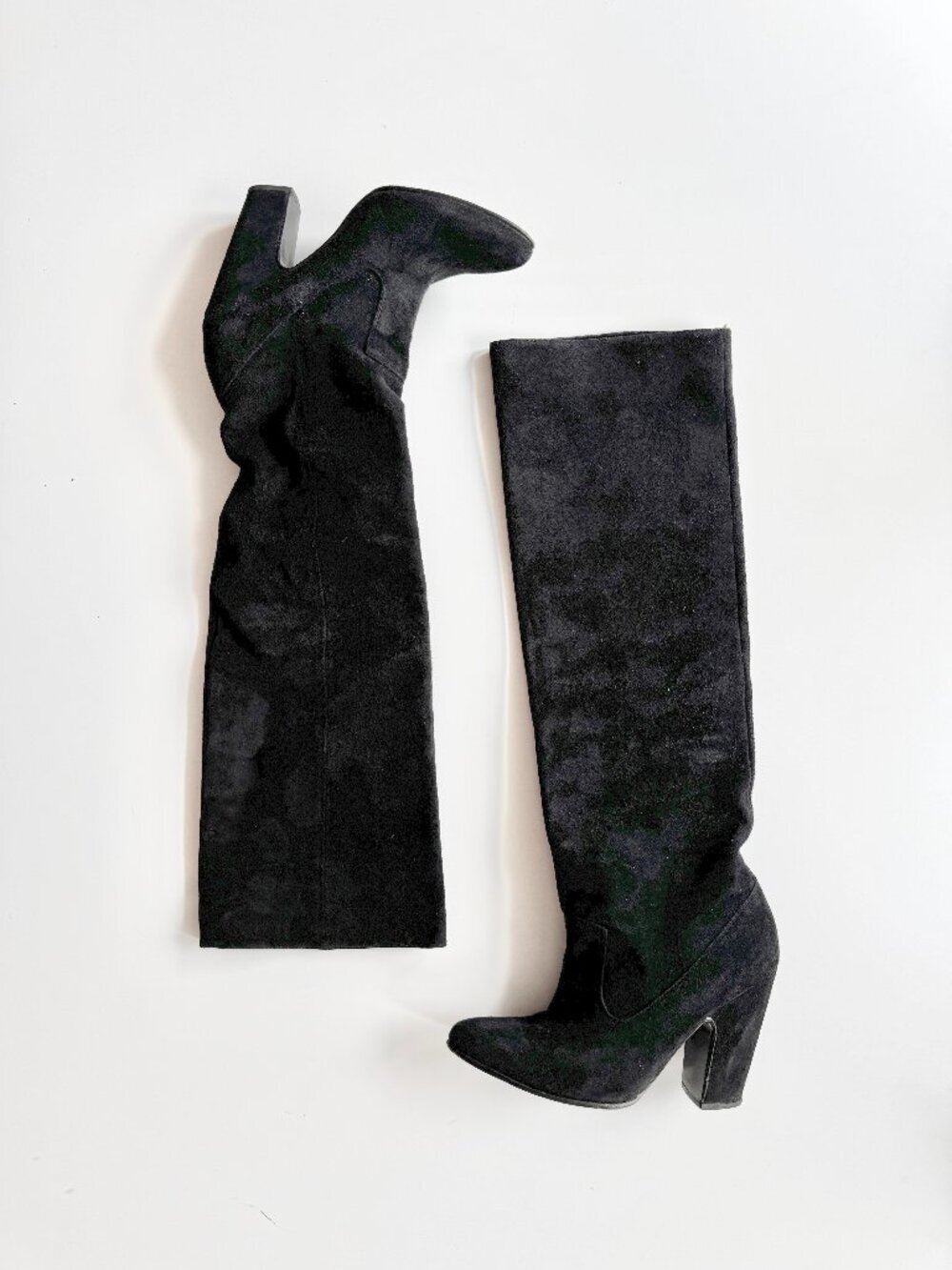 ULLA JOHNSON Sloane Black Suede Leather Tall Slouchy High Heel Boots, Size 35
